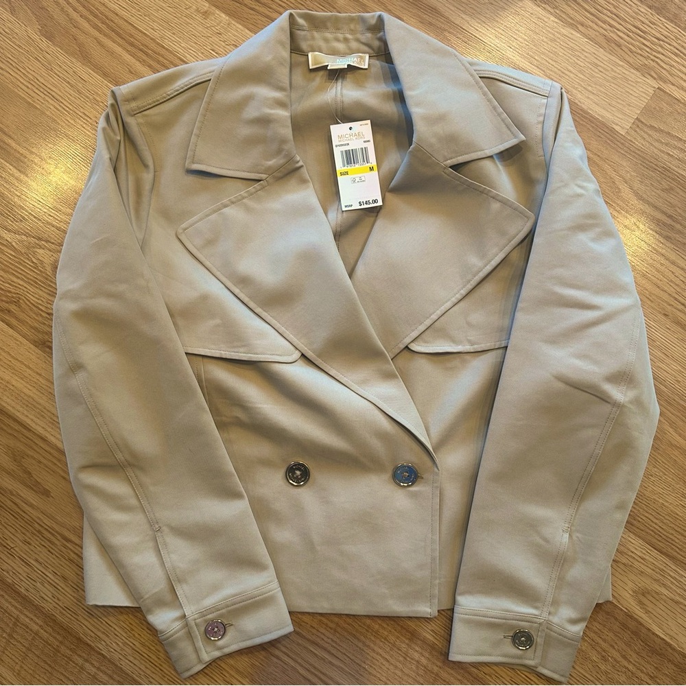 Michael Kors khaki double breasted short trench coat